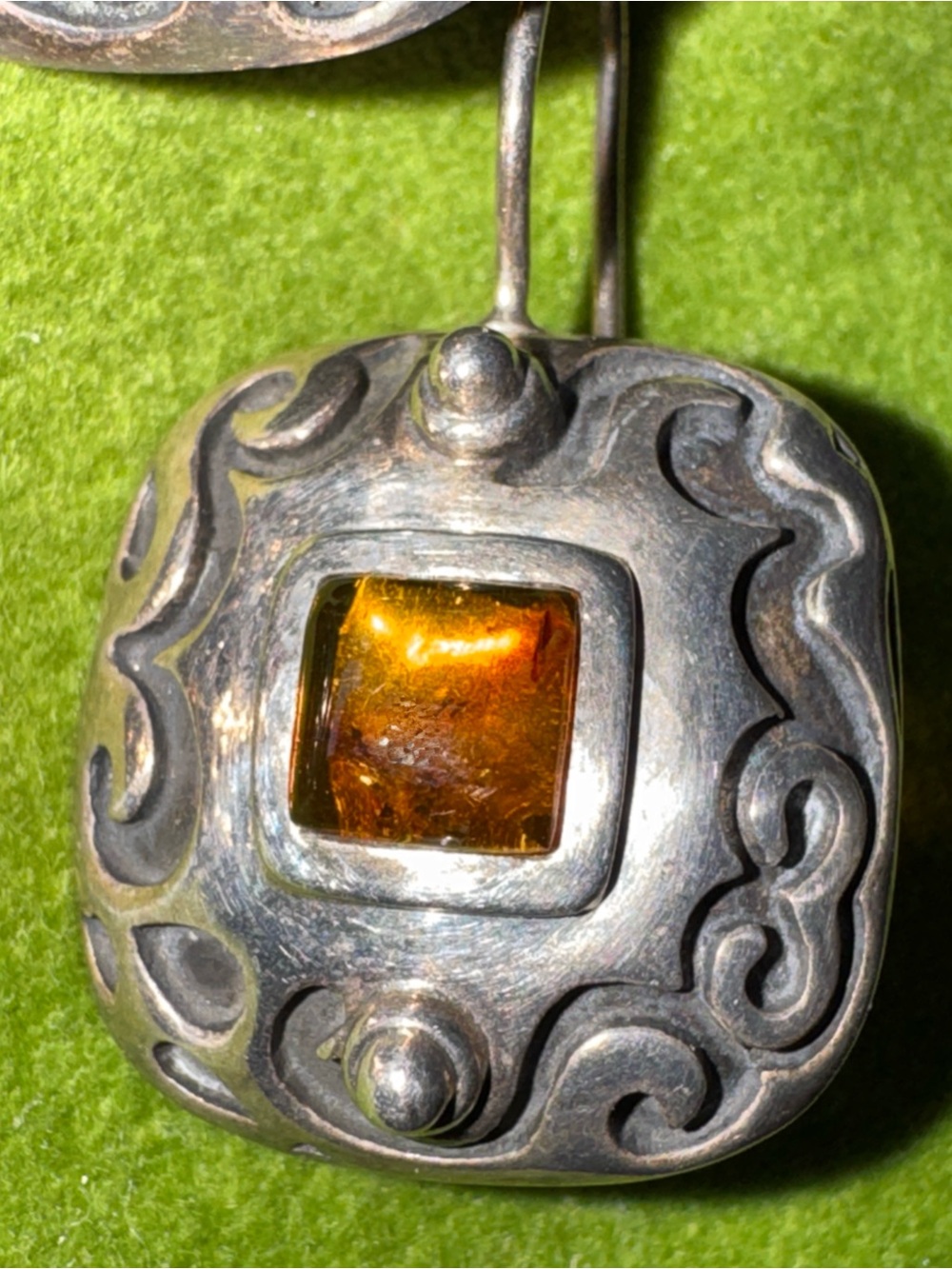 Silpada Sterling Silver Square Scroll Amber Pendant & Earrings Set W0911 S0908 - Picture 7 of 7